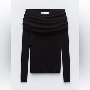 Zara Elegant Black Off-Shoulder Wool Sweater